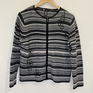 90s Carole Little Zip Up Embroidered Sweater PL Grannycore Cottagecore Lamb Wool